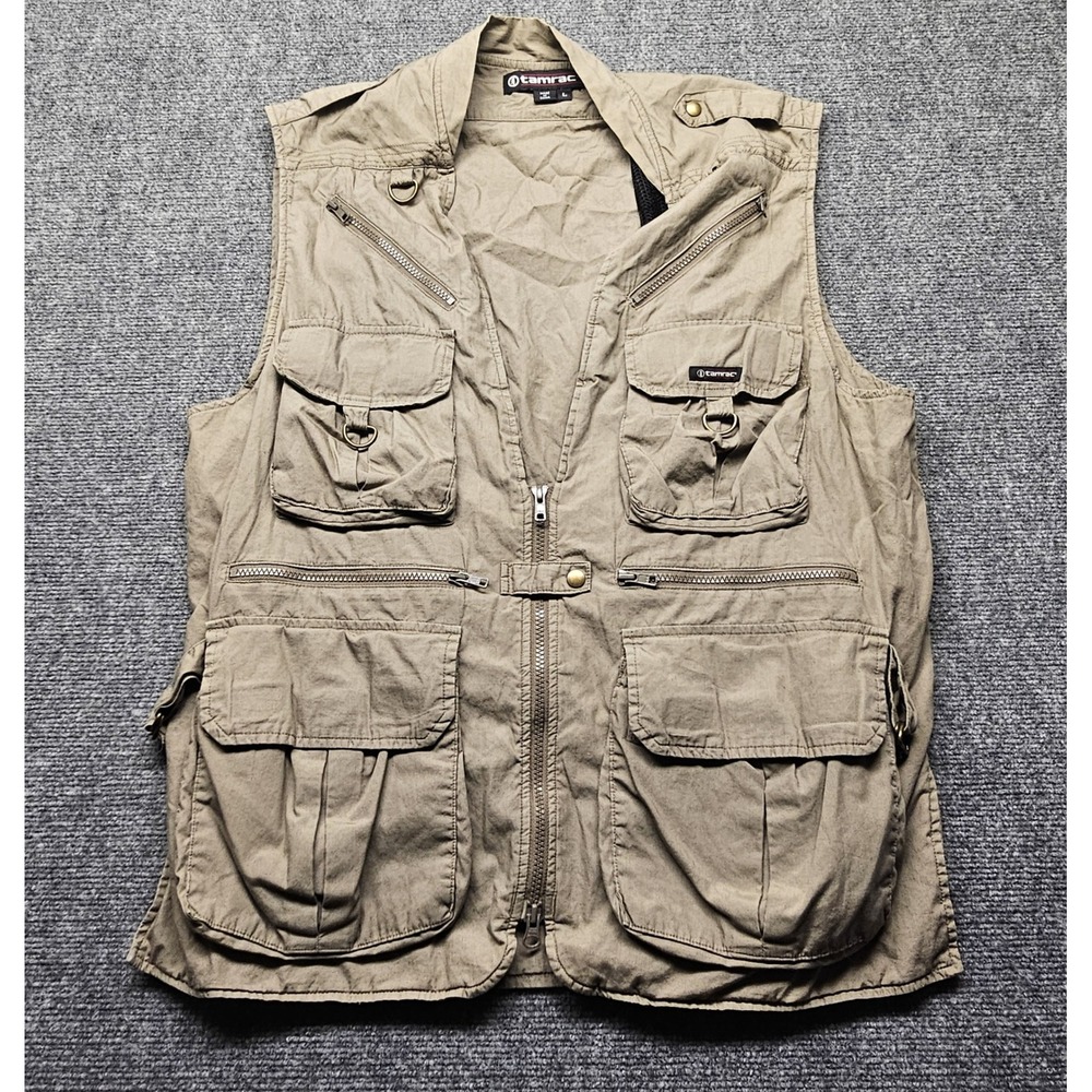Tamrac No. 153 Photography Utility Vest Khaki Tan Mens Large Multi-Pocket Cargo